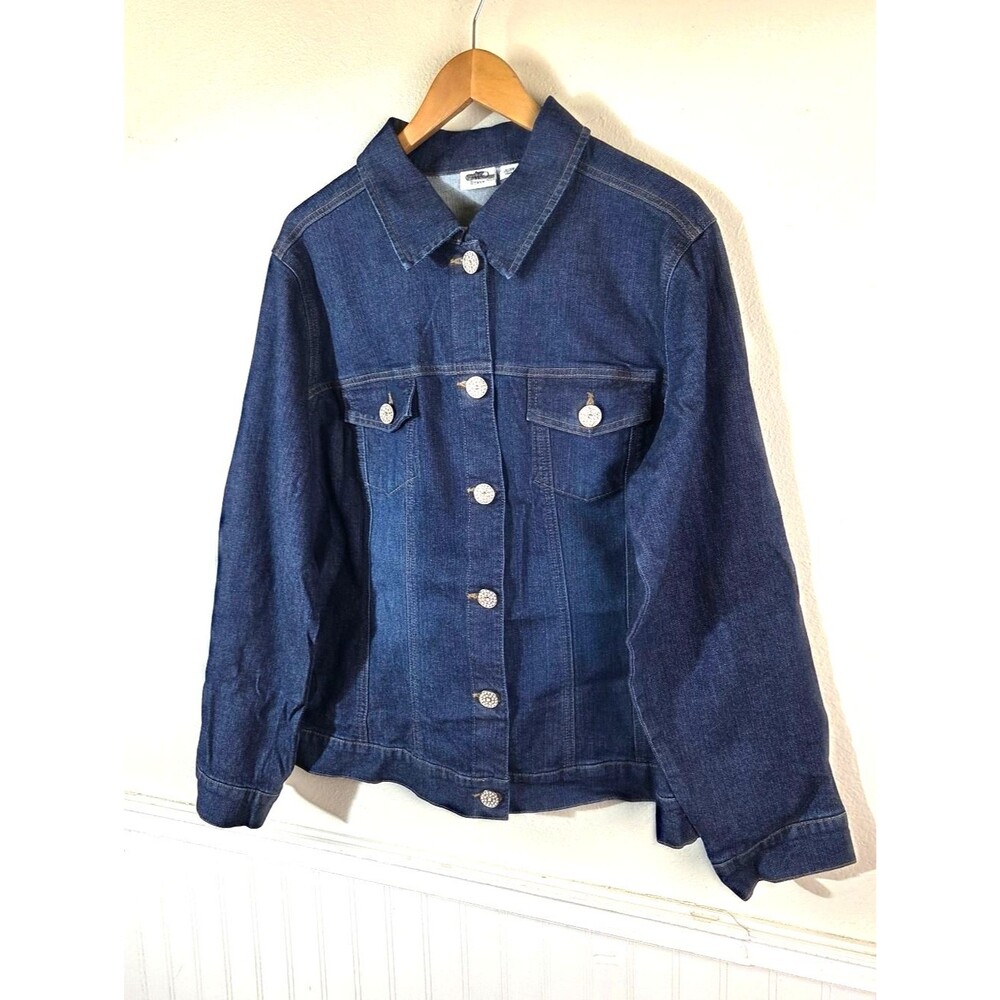 Cato Woman Denim Jacket 18/20W Plus Rhinestone Button Stretch Jean Jacket Blue